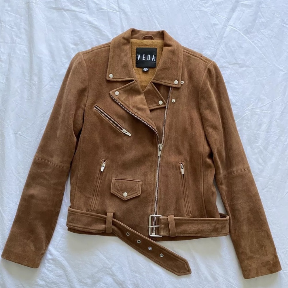 Veda Jayne Camel Suede Leather Jacket Size M